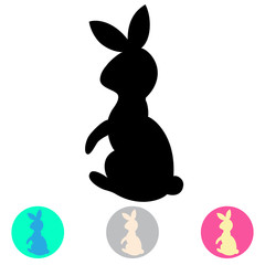 Vector illustration of black silhouette of hare. Isolated on white background. 