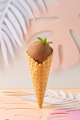 Waffle cones with chocolate ice cream