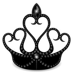 Black crown decorated with stones, isolated on a white background. 