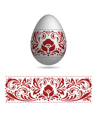 Easter eggs sticker design in traditional russian folk style in red color. Easter egg template for a sticker, poster, cards, banner, invitation, flyer. Ethnic floral ornament. Isolated vector