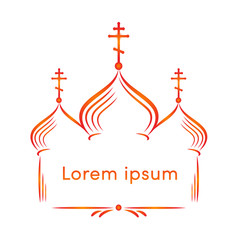 Silhouette of Russian orthodox church. Easter template. Vector illustration in sun tones for greeting card, banner, poster, social media, email, web pages