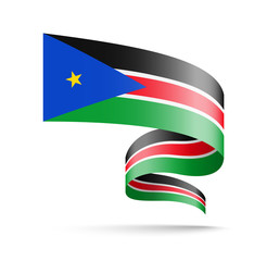 South Sudan flag in the form of wave ribbon.