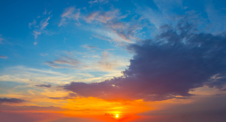 Naklejka na ściany i meble evening cloudy sky with dramatic sunset, natural background