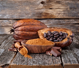 Cacao powder with cocoa beans and chocolate - Изображение