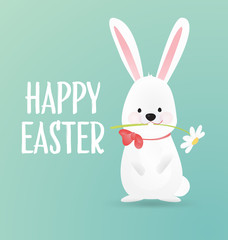 Happy Easter Vector Design with Cute Rabbit Character