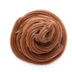 Chocolate cream isolated on white background. Flat lay.