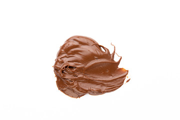 Chocolate cream isolated on white background. Flat lay.