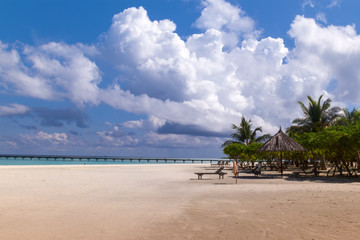 Maldives Tropical Beach with Nice Sand and Cloudy Sky
