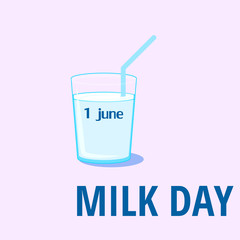a glass of milk with a straw on a gentle background. Milk Day. Vector illustration