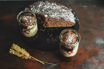 sweet, ice coffee with the addition of whipped cream, cranberry sauce and a ball of chocolate ice cream
