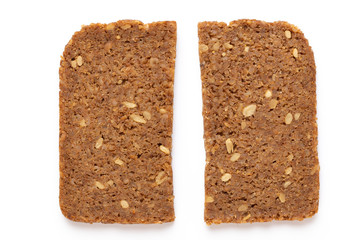 Rye bread slice on a white background.