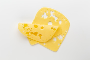 Cheese slice on white background.