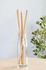 reusable bamboo straw,  zero waste eco living concept .