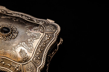 Silver vintage square jewelry box in black background