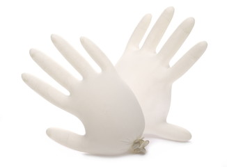 Blown up latex surgical glove isolated on white background
