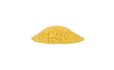 millet groats heap isolated on white background. nutrition. bio. natural food ingredient.