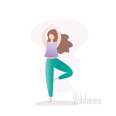 Girl standing in yoga pose,Tree Pose is a balancing asana in hatha yoga