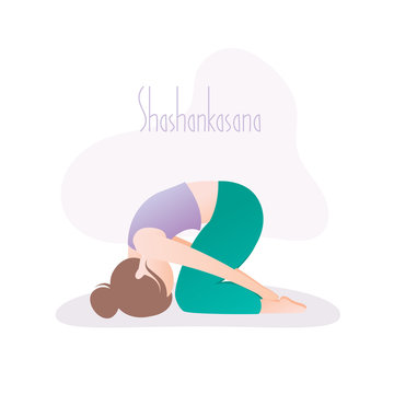 Girl doing yoga pose,Rabbit pose or Shashankasana in hatha yoga