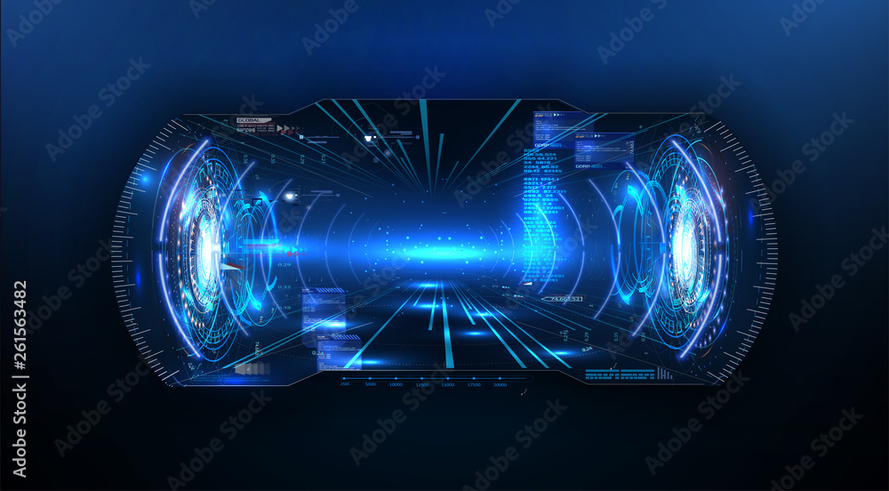 Poster futuristic vr head-up display design. future technology display design. vitrual reality in hud ui st