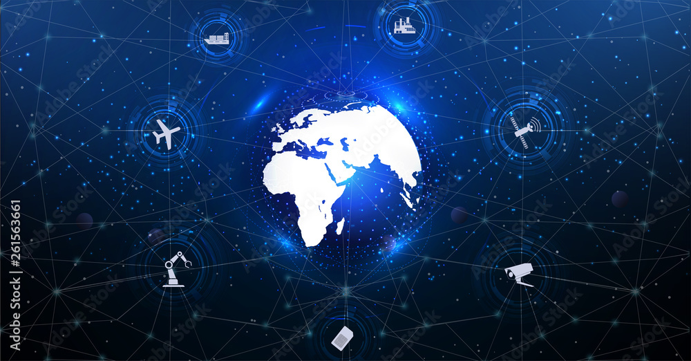 Poster internet of things (iot) and networking concept for connected devices. spider web of network connect