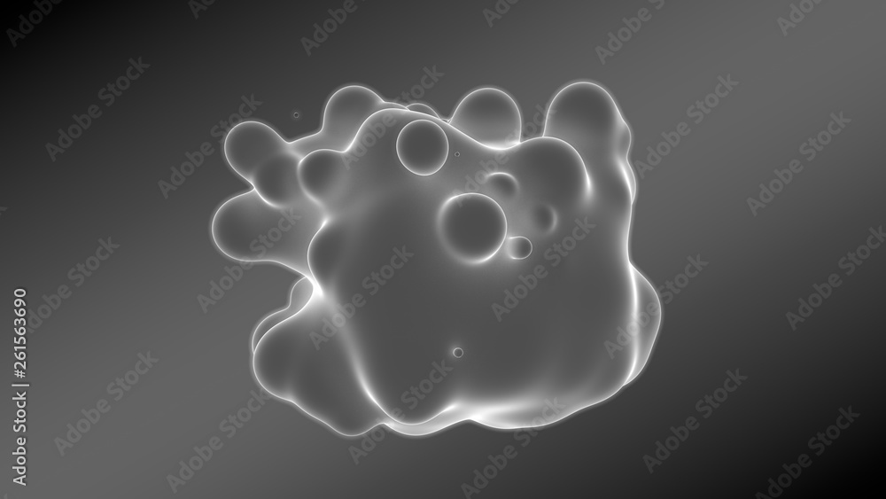 Poster 3d illustration of abstract background. gray gradient with many drops of different shapes and sizes.