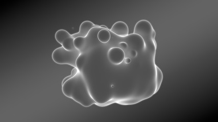 3D illustration of abstract background. Gray gradient with many drops of different shapes and sizes. Balls glow in space. 3D rendering. Futuristic background of many drops of luminous substance