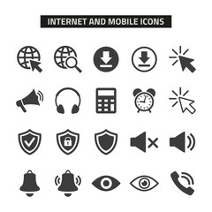 Web and mobile icons set on white background.