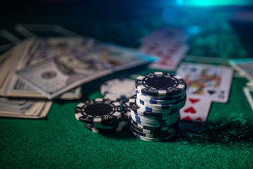 Casino element isolation on the colorful, Slot machine, Roulette while, Dice, Casino chip - image