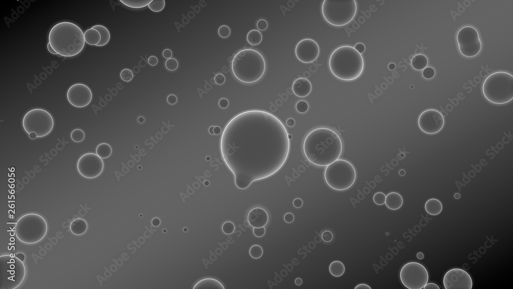 Poster 3d illustration of abstract background. gray gradient with many drops of different shapes and sizes.