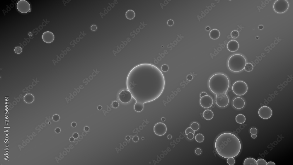 Poster 3d illustration of abstract background. gray gradient with many drops of different shapes and sizes.