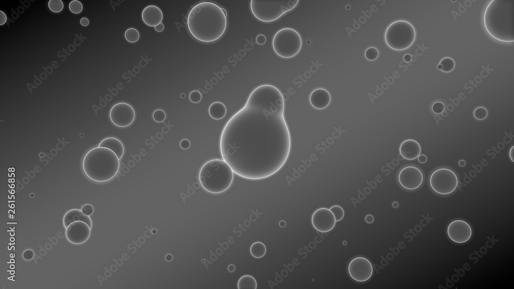 Poster 3d illustration of abstract background. gray gradient with many drops of different shapes and sizes.