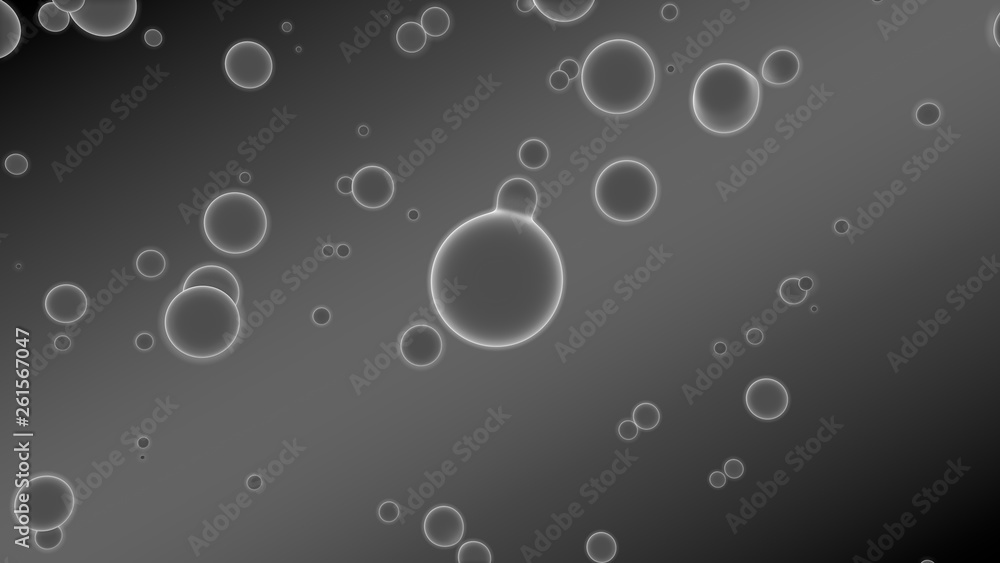 Poster 3d illustration of abstract background. gray gradient with many drops of different shapes and sizes.