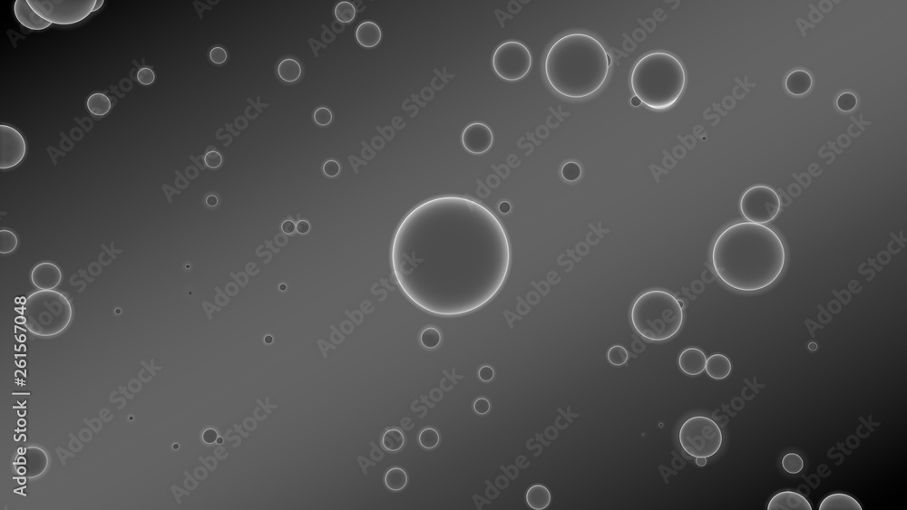 Poster 3d illustration of abstract background. gray gradient with many drops of different shapes and sizes.