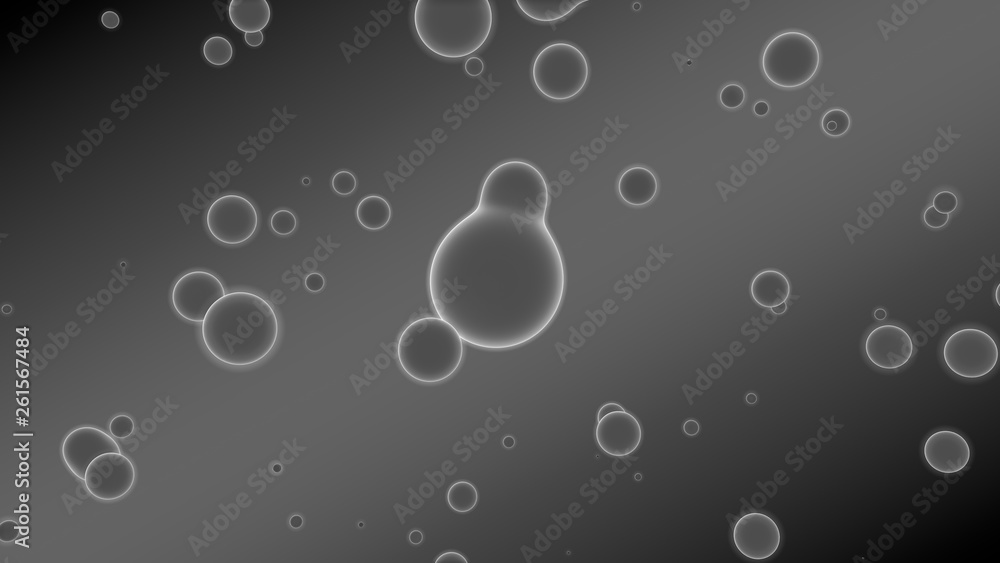 Poster 3d illustration of abstract background. gray gradient with many drops of different shapes and sizes.