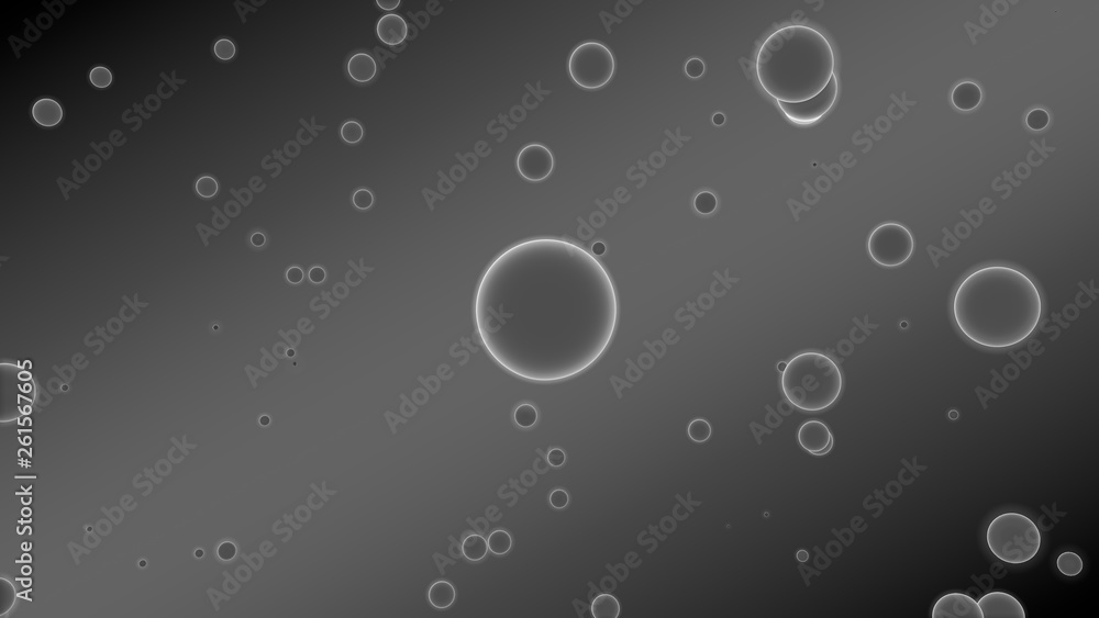 Poster 3d illustration of abstract background. gray gradient with many drops of different shapes and sizes.
