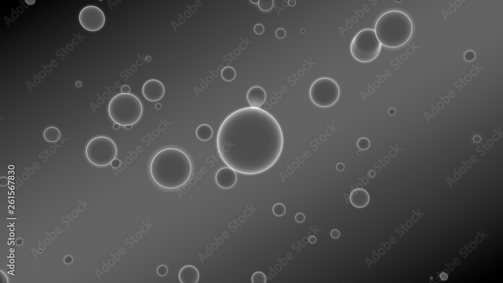 Poster 3d illustration of abstract background. gray gradient with many drops of different shapes and sizes.