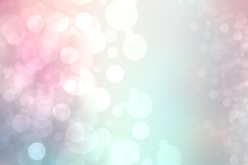 Abstract gradient of pink blue pastel light background texture with glowing circular bokeh lights. Beautiful colorful spring or summer backdrop.