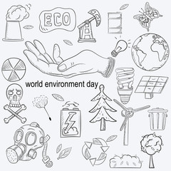 contour illustration for the design of various objects of human life, the theme for world environment day