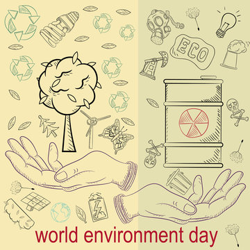 contour illustration_33_for the design of various objects of human life, the theme for world environment day