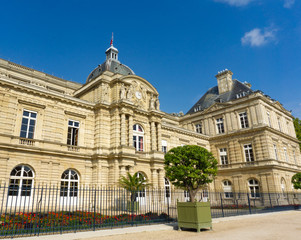 Fototapeta na wymiar Exterior view of Luxembourg Palace in blue sky day in Paris, France