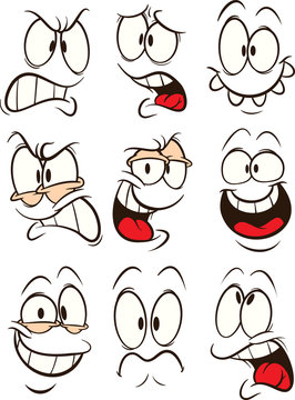 Funny cartoon faces with different expressions clip art. Vector illustration. Some elements on separate layers.