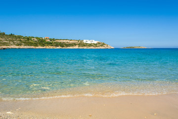 Marathi beach with fine sand and shallow calm water. West Crete, Greece