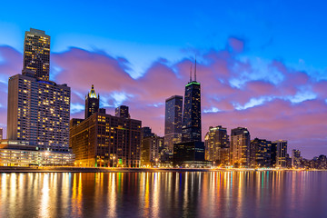 Fototapeta na wymiar Chicago Skylines at night.