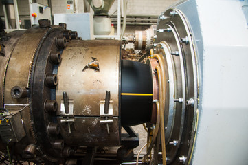 Production of plastic water pipes in the factory