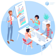 young man and woman communication in the office