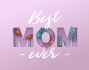 Happy Mothers Day background with flowers. Cut out paper letters. Vector illustration