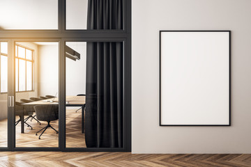 Modern meeting room with banner