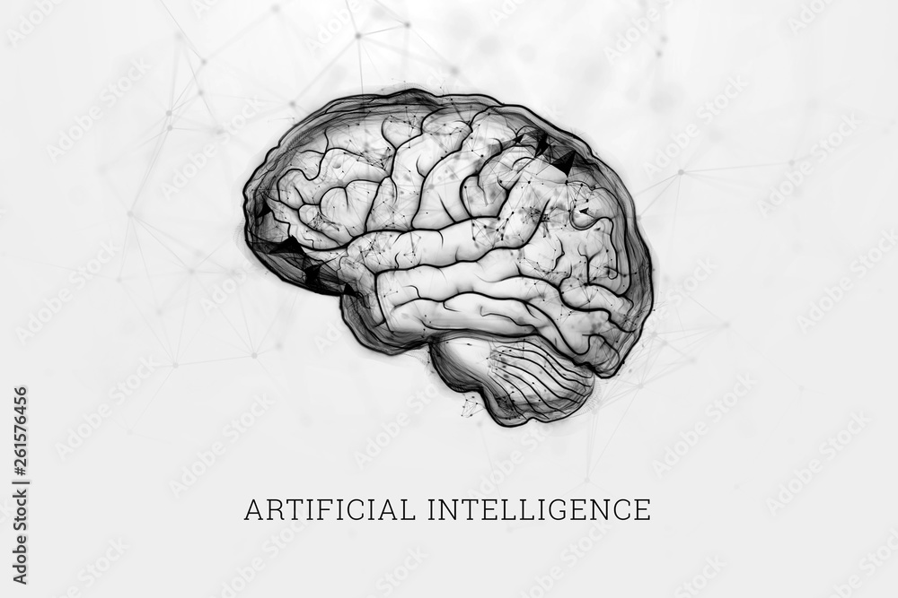 Poster image mozka on a light background. the concept of artificial intelligence, neural networks, robotiza