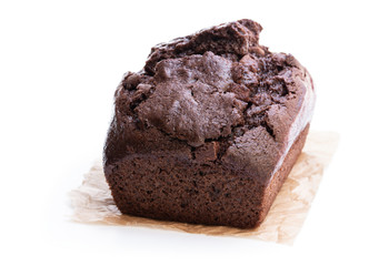 Homemade chocolate loaf cake isolated on white