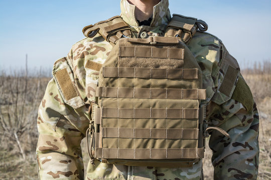 Close up of army uniform on the soldier